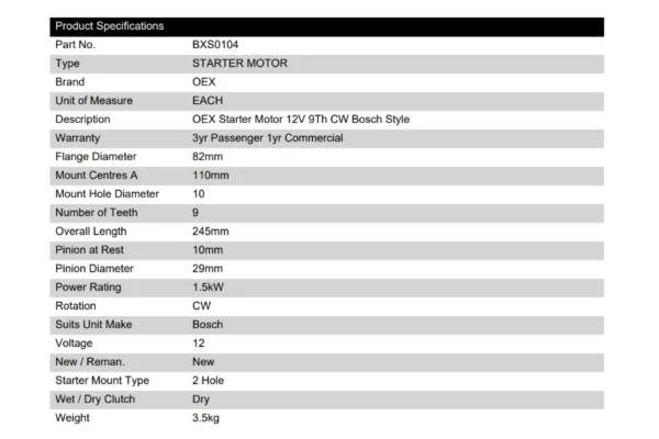 BSX0104 Product Details Sheet